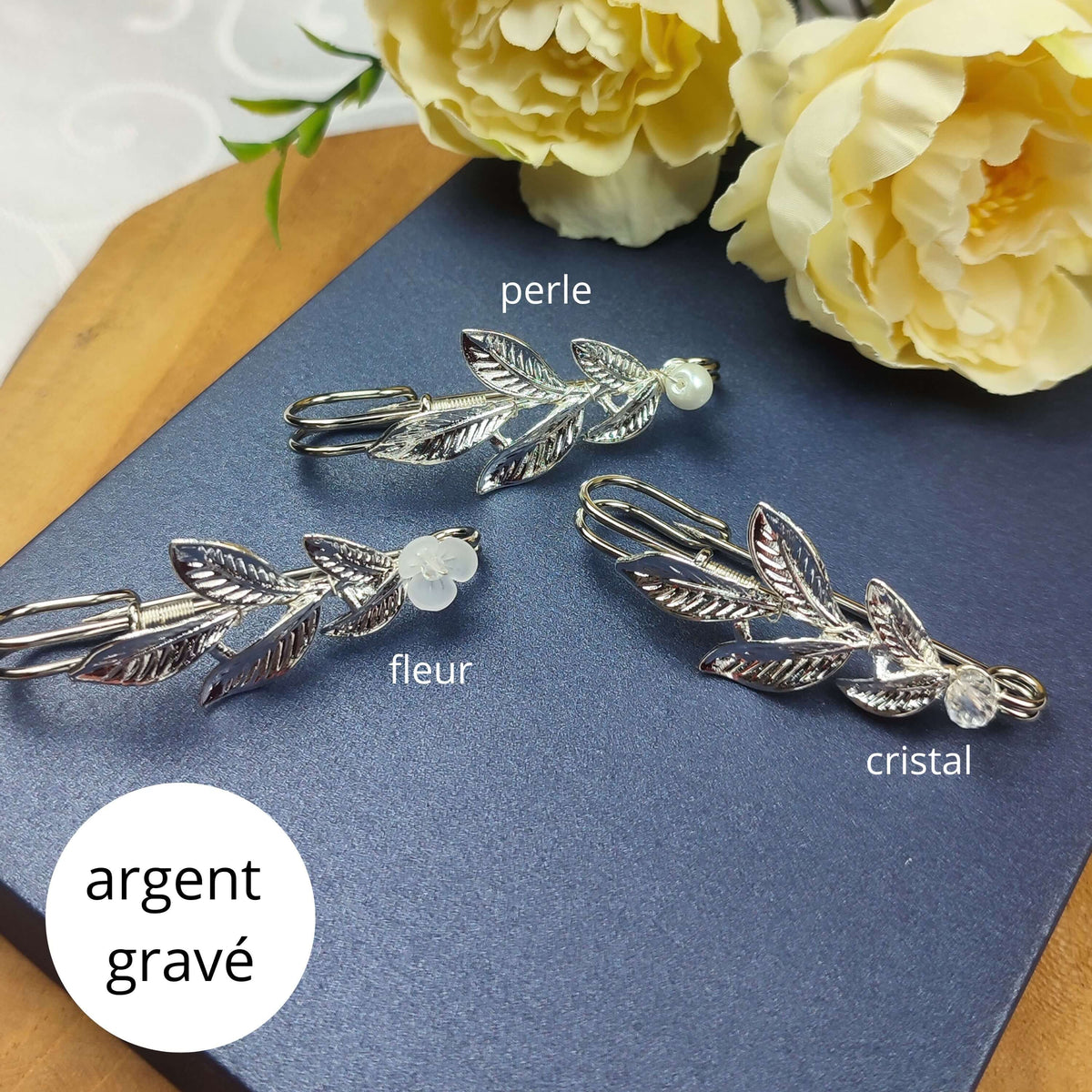 Broche attache-traîne grande feuille pour robe de mariée 