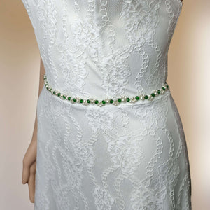 Ceinture fine en perles et cristaux verts pour robe de mariée ou demoiselle d'honneur