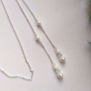 collier à enfiler simple chaîne avec bijou de dos double pendants en perles et cristal pour robe de mariage dos nu