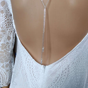 Collier de dos à enfiler en perles nacrées, cristal transparent et strass avec double pendentif de dos pour robe de mariage dos nu