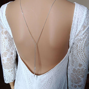 Collier de dos à enfiler en perles nacrées, cristal transparent et strass avec double pendentif de dos pour robe de mariage dos nu