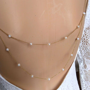 Collier de dos sans devant avec 2 chaînes de perles d'eau douce à accrocher sur robe de mariage dos nu
