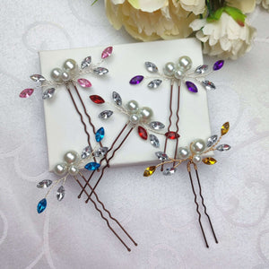 Lot de 3 petites épingles à chignon avec perles nacrées strass transparent et cristaux de strass multicolore pour coiffure de mariage ou soirée