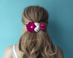 Pince à cheveux florale, Barrette française avec fleurs en satin mauve pour mariage champêtre