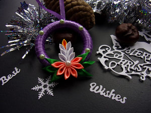 Suspension pour sapin en violet et orange, Ornement bougie de Noël, Décoration Réveillon