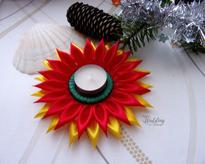 Bougeoir de Noël en rouge, doré et vert, Porte-bougie, Décoration table de fête