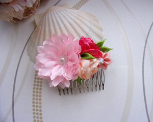 Mariage champêtre, Peigne cheveux fleurs en satin, Barrette cheveux florale