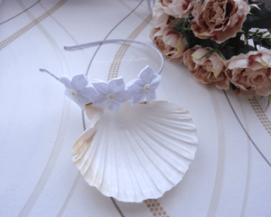 Serre-tête fleurs en satin blanc, Bandeau mariage, Diadème première communion