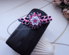 Charger l'image dans la galerie, Serre-tête fleur kanzashi rose et bleu marine, Bandeau cheveux fille, Diadème
