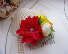 Charger l&#39;image dans la galerie, Peigne cheveux mariage style champêtre avec fleurs en satin, Barrette florale demoiselle d&#39;honneur
