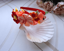 Charger l'image dans la galerie, Serre-tête kanzashi fleurs d'automne, Bandeau cheveux fleurs en satin, Diadème mariage champêtre