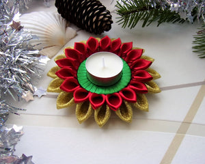 Porte-bougie, Bougeoir de Noël en vert rouge et doré, Décoration table de fête