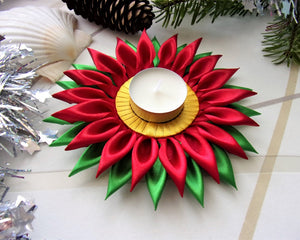 Bougeoir de Noël, Porte-bougie couleurs traditionnelles de Noël, Décoration table de fête