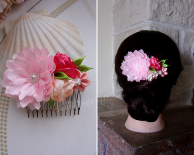 Mariage champêtre, Peigne cheveux fleurs en satin, Barrette cheveux florale