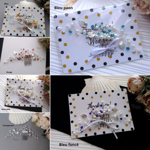 6 couleurs de Bijou de cheveux Long peigne bohème en perles, feuilles et cristaux bleus pour chignon de mariage