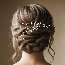 Charger l&#39;image dans la galerie, large bijou de cheveux avec des pistils blancs en porcelaine froide pour coiffure ou chignon de mariage 