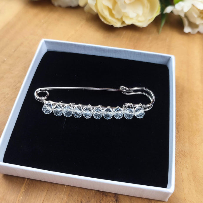 Broche attache-traîne discrète en cristal transparent pour robe de mariée