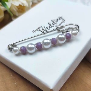 Broche Attache-traîne pour robe de mariée en perles et cristal mauve