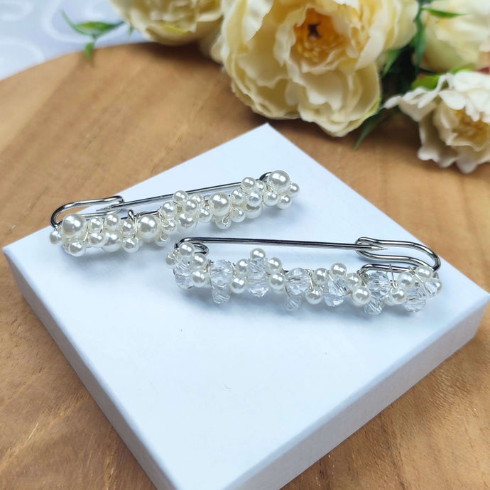 Epingle broche attache-traîne perles et cristal en vrac pour robe de mariée