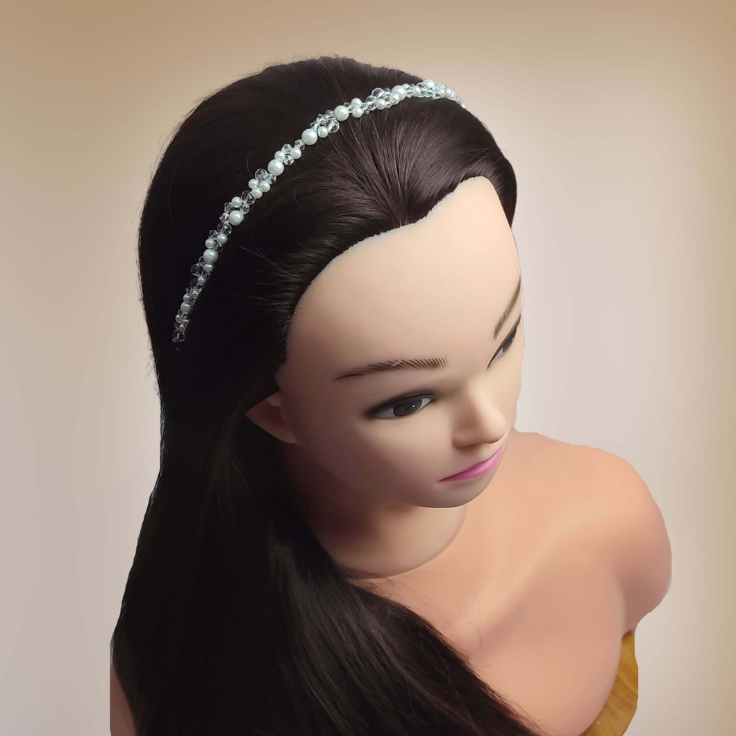 Headband pour mariage classique en perles nacrées et cristal transparent