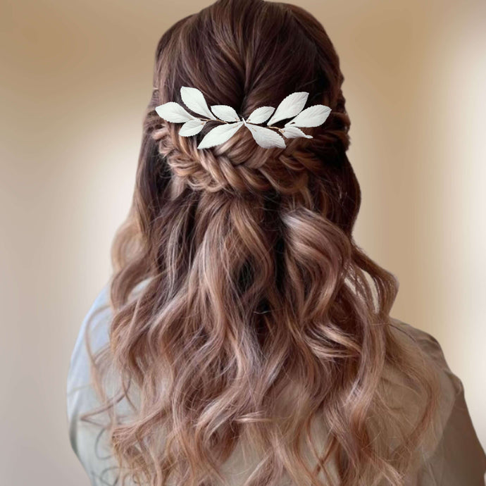 Bijou d'arrière-tête style grec en feuilles ivoires en porcelaine froide façonnées à la main pour coiffure de mariage bohème romantique