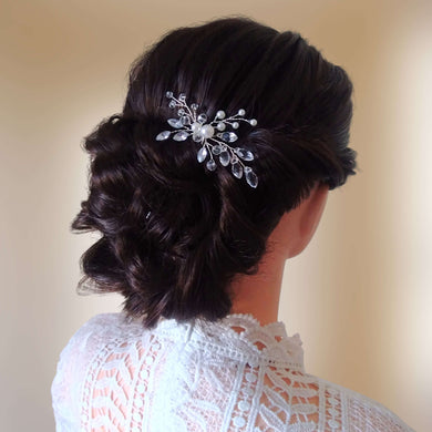 petit bijou de cheveux sur épingle à chignon en cristal, strass et perles pour coiffure de mariage ou soirée