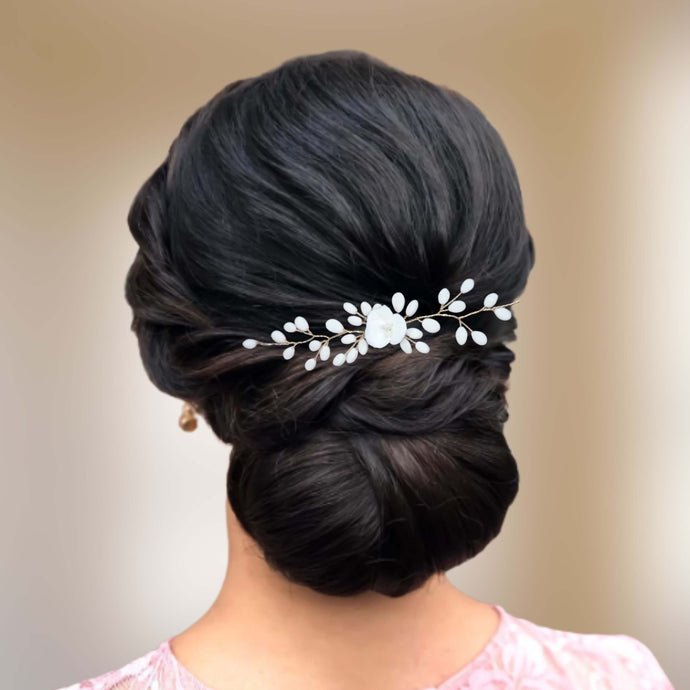Bijou de cheveux floral d'arrière-tête en porcelaine froide pour coiffure de mariage bohème romantique