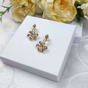 Boucles d'oreilles élégantes fleur dorée et strass pour mariage ou  soirée