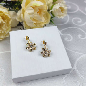 Boucles d'oreilles élégantes fleur dorée et strass pour mariage ou  soirée