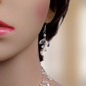 Boucles d'oreilles pendantes en perles et cristal, Bijoux de mariage romantique bohème