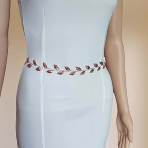 Ceinture fine en feuilles or rose pour robe de mariage bohème ou champêtre