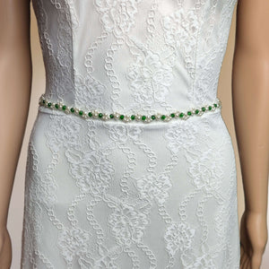 Ceinture fine en perles et cristaux verts pour robe de mariée ou demoiselle d'honneur