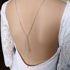 Collier de dos à enfiler avec double pendentif en cristal devant et double pendentif à l'arrière pour robe de mariage dos nu