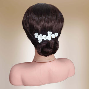 Clip à cheveux avec fleurs blanches en porcelaine froide pour coiffure de mariage