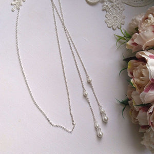collier à enfiler simple chaîne avec bijou de dos double pendants en perles et cristal pour robe de mariage dos nu