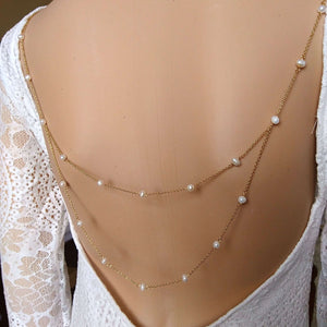 Collier de dos sans devant avec 2 chaînes de perles d'eau douce à accrocher sur robe de mariage dos nu