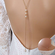 Charger l&#39;image dans la galerie, Collier minimaliste à enfiler avec perle solitaire devant et longue chute de dos avec 4 perles pour robe de mariage dos nu