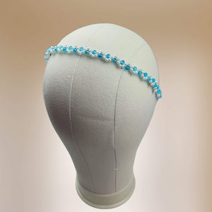 bandeau de cheveux rigide en perles et cristaux de couleur (bleus) pour coiffure de mariage classique