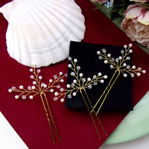 épingles à chignon en perles nacrées et cristal transparent, bijou de cheveux pariage bohème romantique