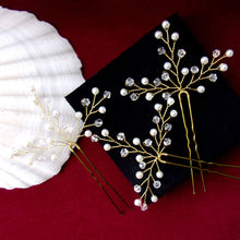 Charger l&#39;image dans la galerie, épingles à chignon en perles nacrées et cristal transparent, bijou de cheveux pariage bohème romantique