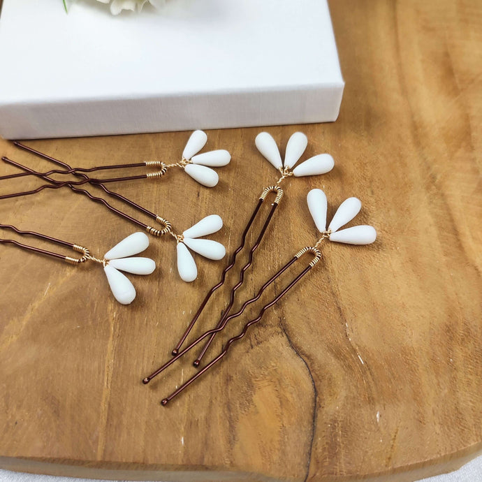 Lot de 5 petites pingles à cheveux style minimaliste en porcelaine froide pour coiffure de mariage
