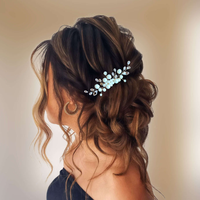 Petit bijou de cheveux Peigne style classique en perles nacrées et cristal transparent pour chignon de mariage ou coiffure de soirée