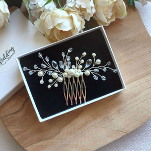 Bijou de cheveux Peigne en perles nacrées et cristal transparent pour chignon de mariage bohème ou classique