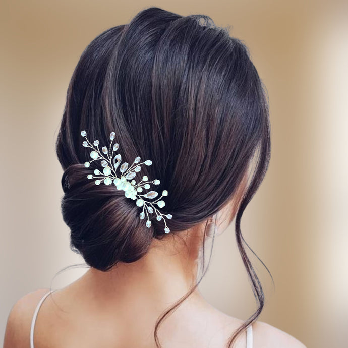 Bijou de cheveux Peigne en perles nacrées et cristal transparent pour chignon de mariage bohème ou classique