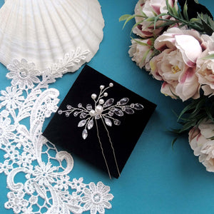 petit bijou de cheveux sur épingle à chignon en cristal, strass et perles pour coiffure de mariage ou soirée