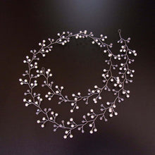 Charger l&#39;image dans la galerie, Vigne de cheveux longue en perles nacrées et cristal transparent pour tresse de mariage bohème