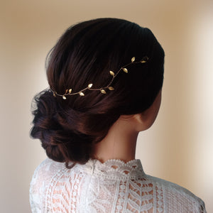 Vigne de cheveux de mariage avec petites feuilles dorées en style grecque, Bandeau cheveux mariée