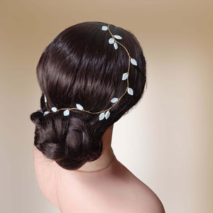 vigne de cheveux style antique grec ou romain avec petites feuilles blanches en porcelaine froide pour coiffure de mariage