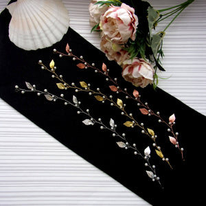 Bandeaux de cheveux avec feuilles argentées, dorées et or rose et perles