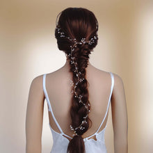 Charger l&#39;image dans la galerie, Vigne de cheveux extra longue avec perles nacrées, cristal et strass transparents pour coiffure de mariage bohème romantique